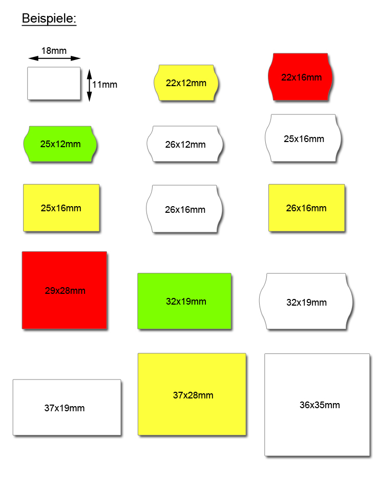 Verfügbare Etikettengrößen