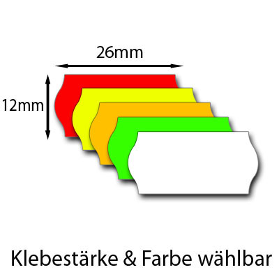 Handauszeichneretiketten 26x12mm Wellenrand- Preisetiketten Farbe und Klebestärke wählbar