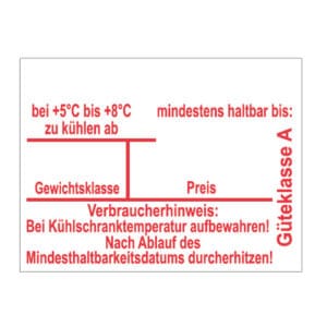 Eieretiketten mit Kühldatum, MHD, Gewichtsklasse, Preis