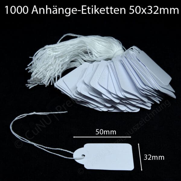QUARKZMAN Hängeetiketten 100 Stück - Weiße Etiketten-Schnüre Mit Sicherheitsverschluss