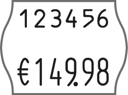 zweizeiliger Preisauszeichner mit 6 Druckstellen oben und 6 Druckzeichen unten