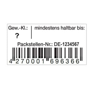 EAN-Code Etiketten für Eier -Schachteln mit Aufdruck der Gewichtsklasse, MHD und Packstelle