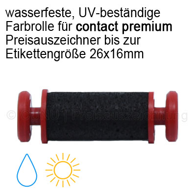 Farbrolle wasserfest, mit UV Schutz Tinte, für contact premium Etikettierer bis zu 26x16mm Etikettengröße