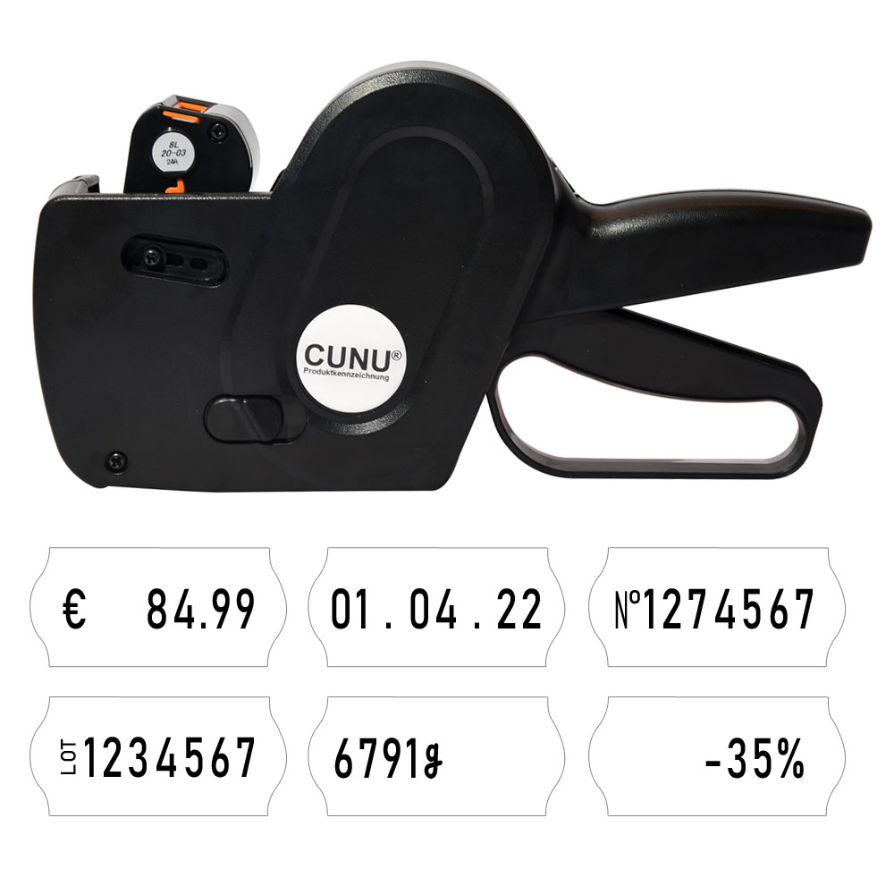 Einzeiliges Etikettiergerät CUNU SK 2612-8 für Standardanwendungen, inkl. 7.500 Etiketten